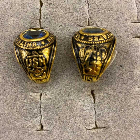 US Navy Ring blue sapphire crystal 18kt 12 AND13 NW - Picture 3 of 6